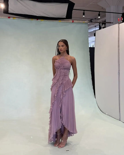 Gown Neck Strap Irregular Long Dress For Women Ruffle Sleeveless High Waist Backless Dresses 2025 New Summer Elegant Party Y2k