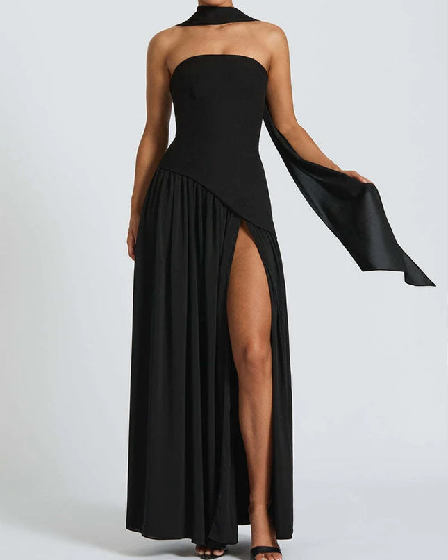 2025 Summer Strapless Satin Backless Pleated Long Dress