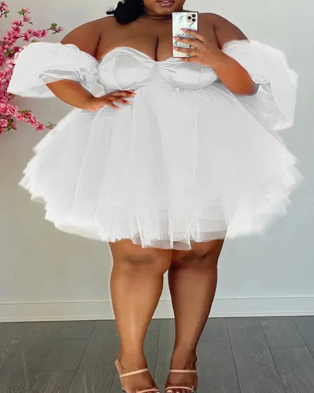 Wmstar plus size sexy v-neck mini dress, elegant V-neck mini dress with mesh detailing for curves.