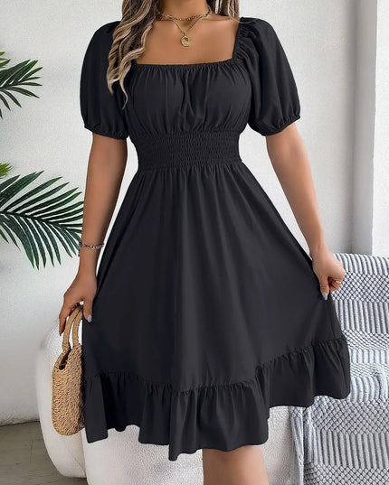 Women’s Summer Casual Square Neck Ruffle Midi Dress