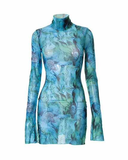 Y2K Mesh Bodycon Dress – Bell Sleeves, Open Hip Design (Copy)