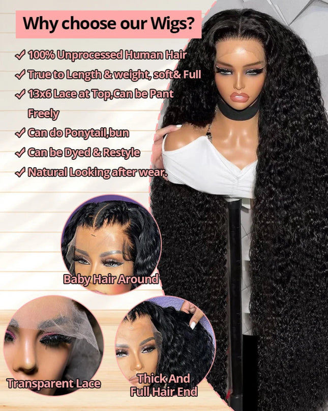 Snwprin 360 HD Full Lace Curly Human Hair Wig – 30 Inch Deep Wave Glueless Preplucked Frontal