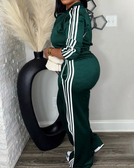 Women's 2-Piece Zip-Up Tracksuit Set – Side Stripe Outfit