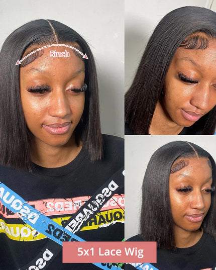 Bone Straight Short Bob Wig – 250% Density Glueless Peruvian Human Hair Lace Front Wig