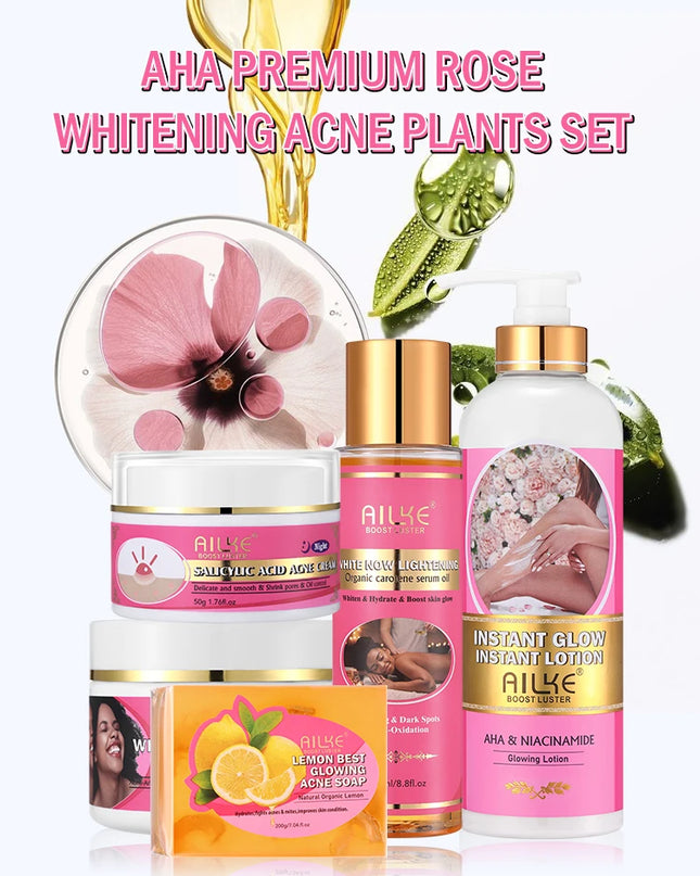 AILKE OEM Smooth Brightening AHA Dark Spots Removal, Skin Whitening Anti Wrinkle Skin Care Set