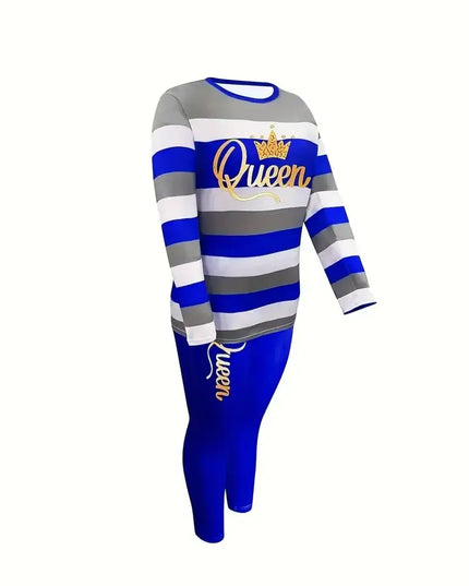 Plus Size Women's Fashion Striped Print Two-Piece Set Women's Casual Suit