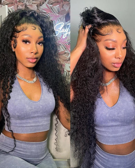 Snwprin 360 HD Full Lace Curly Human Hair Wig – 30 Inch Deep Wave Glueless Preplucked Frontal