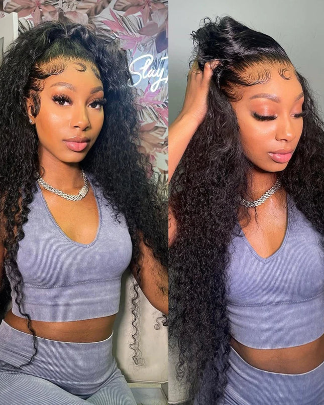 Snwprin 360 HD Full Lace Curly Human Hair Wig – 30 Inch Deep Wave Glueless Preplucked Frontal