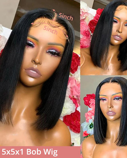 Bone Straight Short Bob Wig – 250% Density Glueless Peruvian Human Hair Lace Front Wig