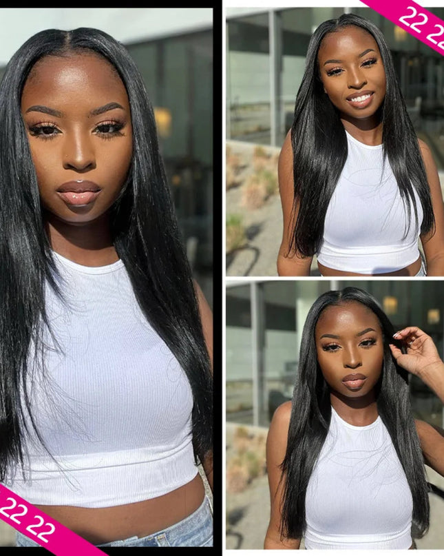 Woman with long black hair wearing a white top, shown from different angles.