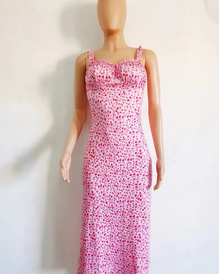 Floral Suspender Split Mini Dress 2024 Summer New Slim Sleeveless Patry Beach Style Spaghetti Strap Dress Women Clothes