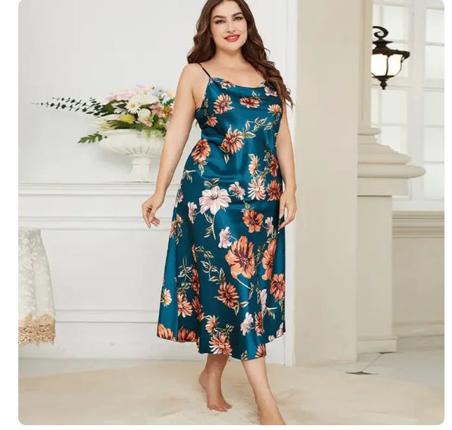 XL-5XL Sexy Satin Nightdress
