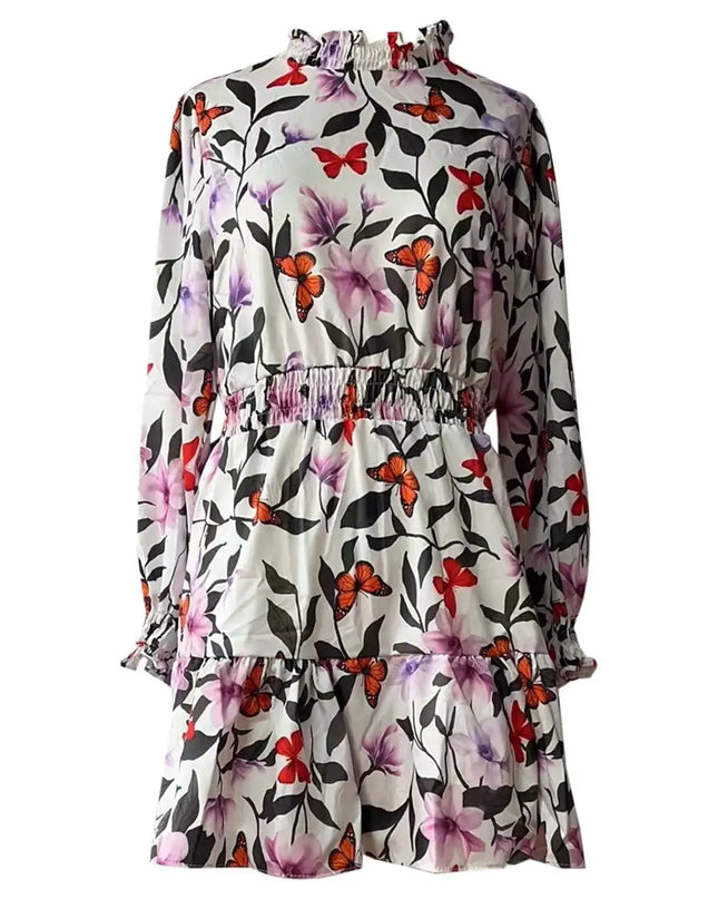 Elegant Floral Ruffle Maxi Dress – Long Sleeve Summer Style