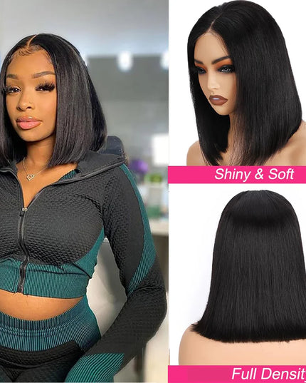 Wear & Go Glueless Bob Wig – Short Straight Human Hair Lace Closure Wig for Beginners