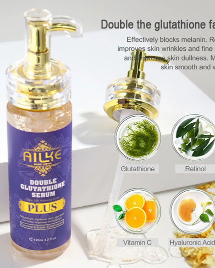 AILKE Double Glutathione Serum for skin brightening with Glutathione, Retinol, Vitamin C, and Hyaluronic Acid.