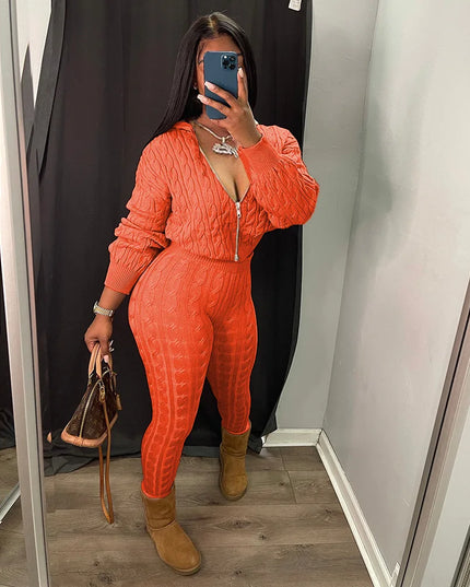 Women's Knit Hooded Sweater and Pants 2-Piece Set | Fall Winter Loungewear Outfit