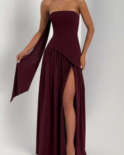 2025 Summer Strapless Satin Backless Pleated Long Dress