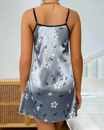 Women's Sleepdress Satin Floral Print Nightdress Comfortable Spaghetti Strap Sleepwear Dress Luxurious Satin Slip Nightdress