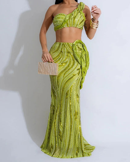 One-Shoulder Sequin Evening Dress – Elegant Summer Style