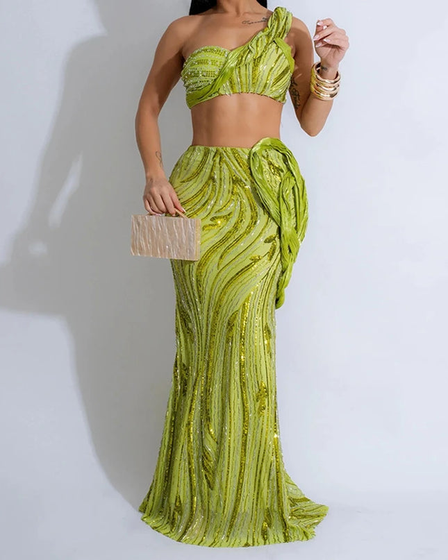 One-Shoulder Sequin Evening Dress – Elegant Summer Style