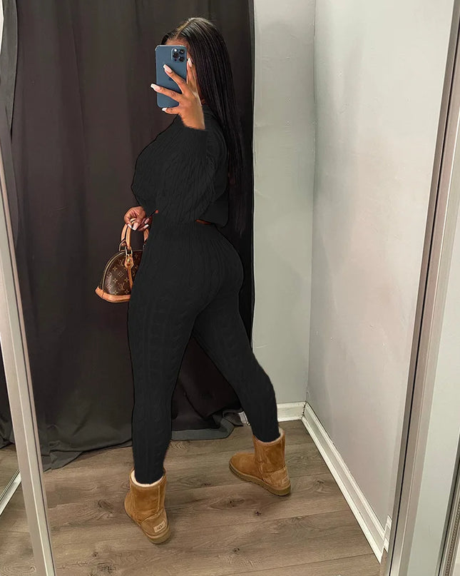 Women's Knit Hooded Sweater and Pants 2-Piece Set | Fall Winter Loungewear Outfit