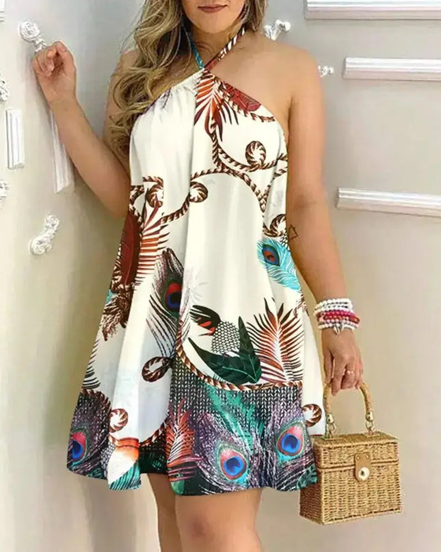 Tropical Print Halter Neck Dress for Spring & Summer