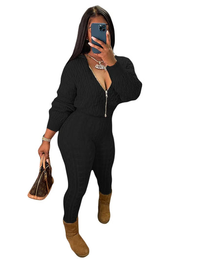 Women's Knit Hooded Sweater and Pants 2-Piece Set | Fall Winter Loungewear Outfit