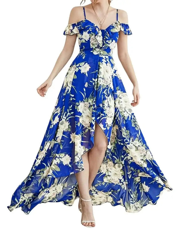 Wefads Women's Off-Shoulder High-Low Floral Dress