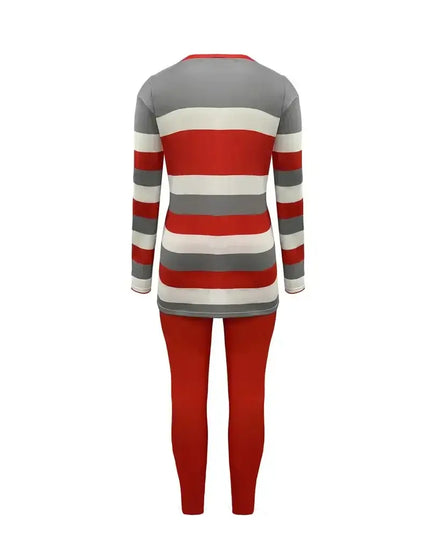 Plus Size Women's Fashion Striped Print Two-Piece Set Women's Casual Suit