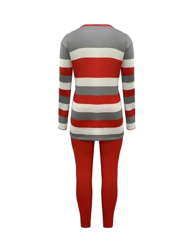 Plus Size Women's Fashion Striped Print Two-Piece Set Women's Casual Suit