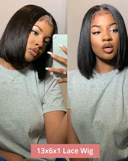 Bone Straight Short Bob Wig – 250% Density Glueless Peruvian Human Hair Lace Front Wig