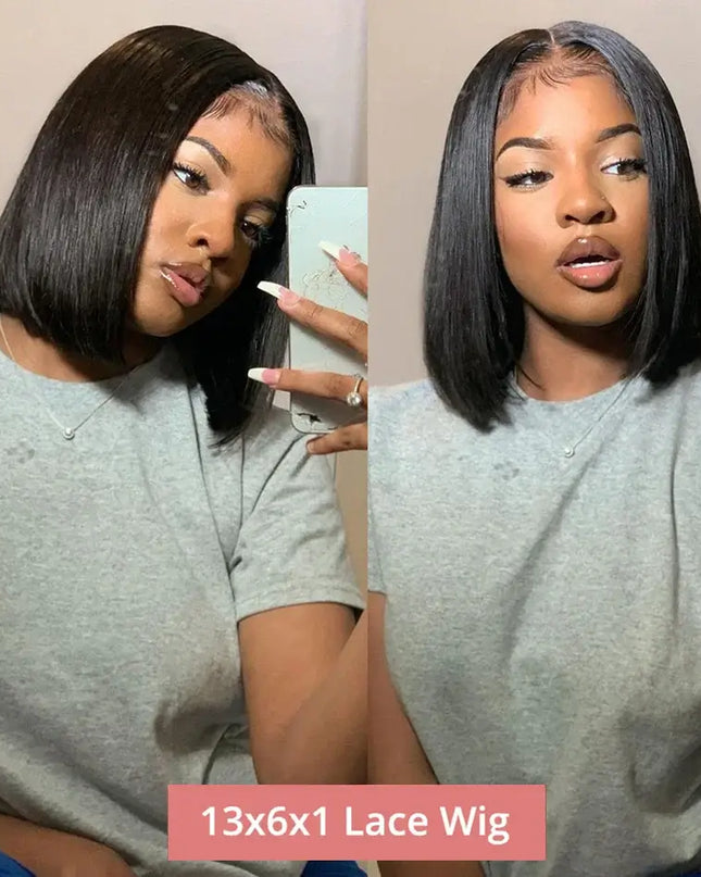 Bone Straight Short Bob Wig – 250% Density Glueless Peruvian Human Hair Lace Front Wig