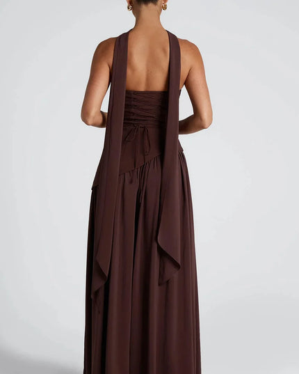 2025 Summer Strapless Satin Backless Pleated Long Dress