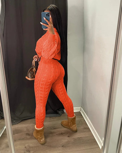 Women's Knit Hooded Sweater and Pants 2-Piece Set | Fall Winter Loungewear Outfit