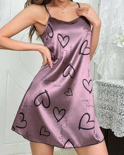Women's Sleepdress Satin Floral Print Nightdress Comfortable Spaghetti Strap Sleepwear Dress Luxurious Satin Slip Nightdress