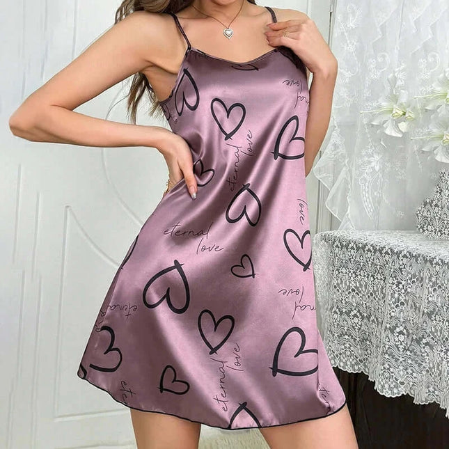 Women's Sleepdress Satin Floral Print Nightdress Comfortable Spaghetti Strap Sleepwear Dress Luxurious Satin Slip Nightdress