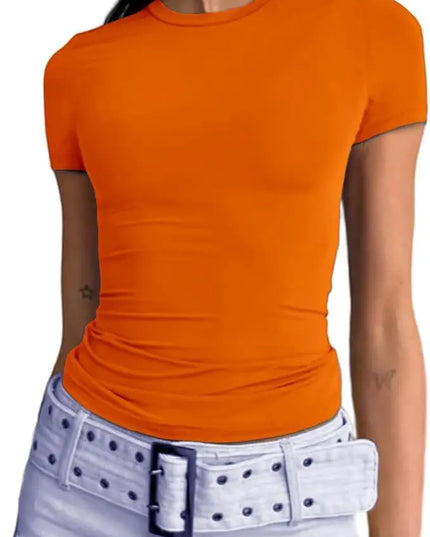 European and American new women's long sleeved elastic round neck ribbed T-shirt slim fit casual basic top