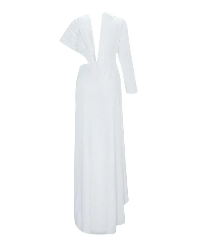 Elegant Deep V Long Sleeve Slit Dress – Formal Lace Evening Gown