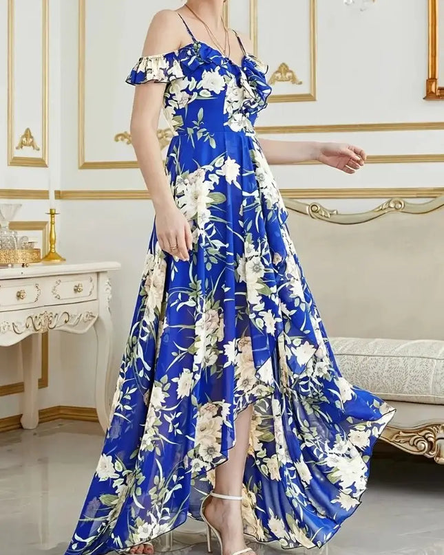 Wefads Women's Off-Shoulder High-Low Floral Dress