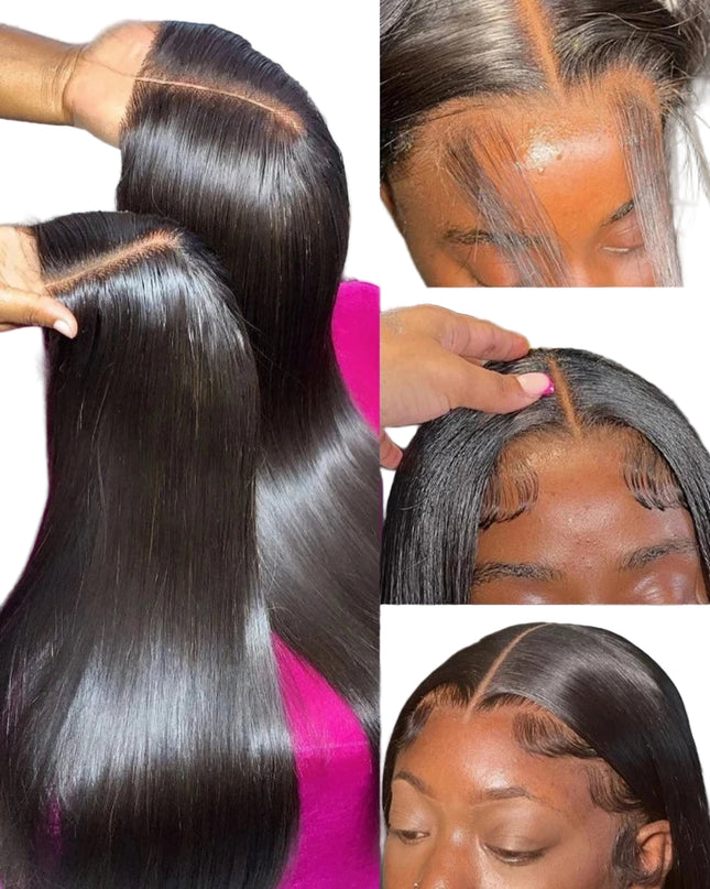 Collage of hair extensions being styled and worn, with close-up shots of the hair and scalp.