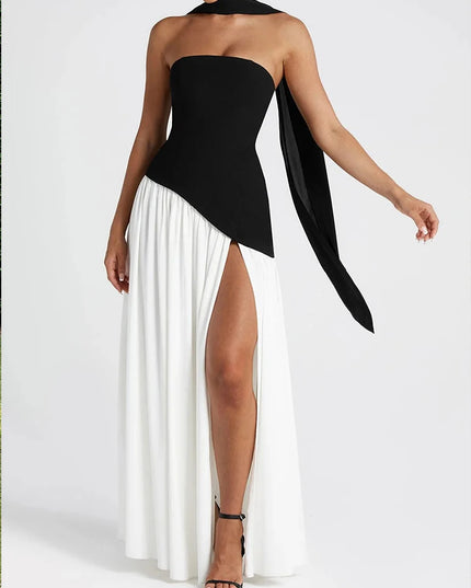 2025 Summer Strapless Satin Backless Pleated Long Dress