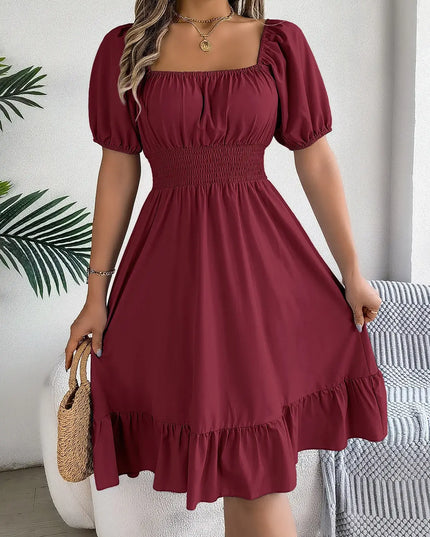 Women’s Summer Casual Square Neck Ruffle Midi Dress