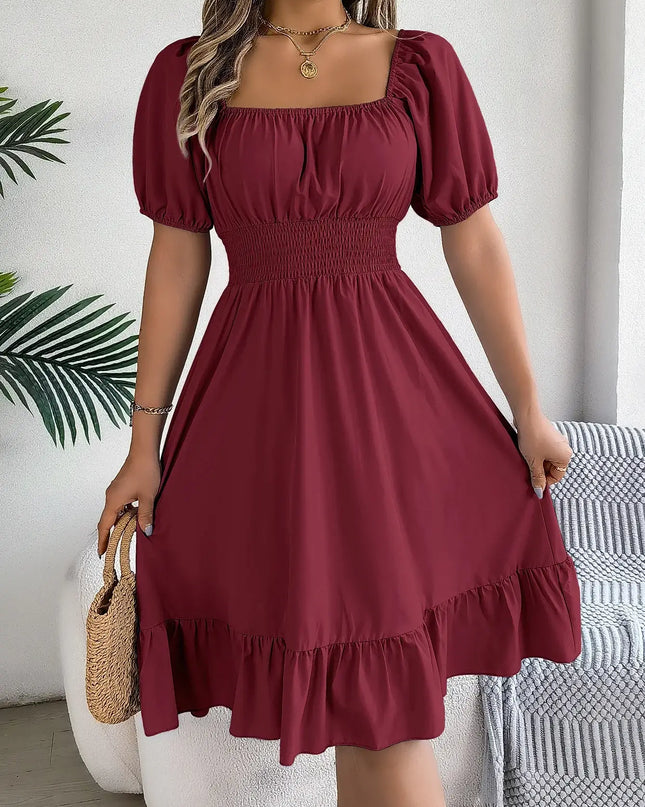 Women’s Summer Casual Square Neck Ruffle Midi Dress