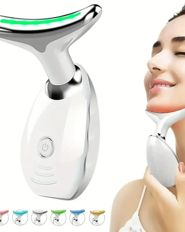 7LED Color Vibrating Neck Device for skin rejuvenation, USB rechargeable, perfect for neck and face massage.