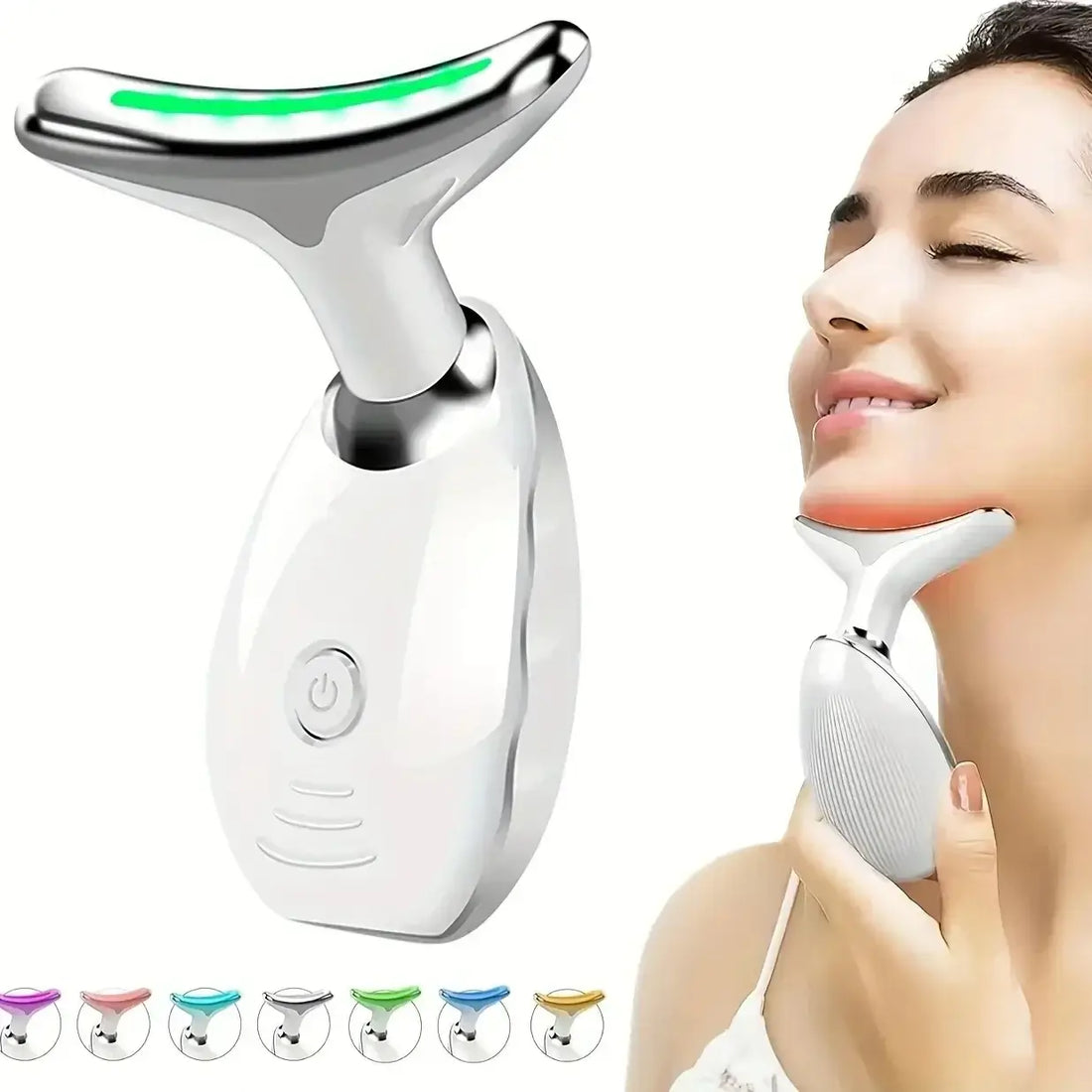 7LED Color Vibrating Neck Device for skin rejuvenation, USB rechargeable, perfect for neck and face massage.