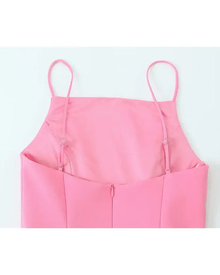 Pink A-Line Mini Dress showing adjustable spaghetti straps and soft fabric for summer style.