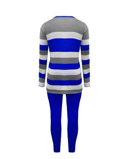 Plus Size Women's Fashion Striped Print Two-Piece Set Women's Casual Suit