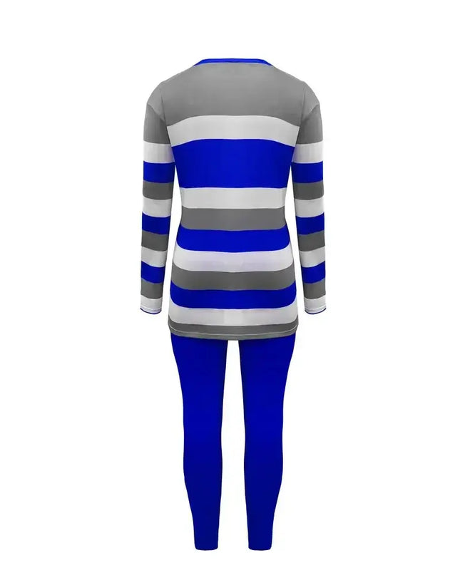 Plus Size Women's Fashion Striped Print Two-Piece Set Women's Casual Suit