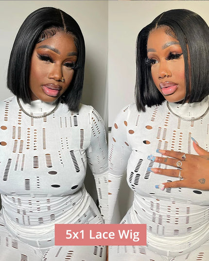 Bone Straight Short Bob Wig – 250% Density Glueless Peruvian Human Hair Lace Front Wig