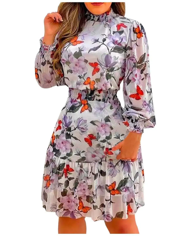 Elegant Floral Ruffle Maxi Dress – Long Sleeve Summer Style